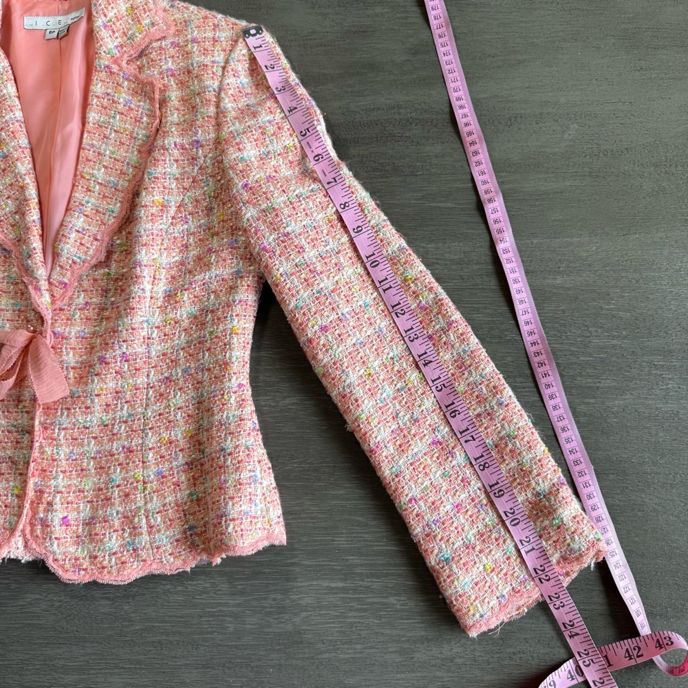Vintage Pink Woven Knit Tweed Suit Jacket 4 ICE - Picture 13 of 13